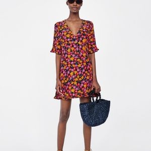 Zara Floral Print Short Sleeve Mini Dress